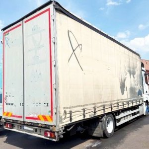 foto EUR6 zagiel 15.5m mega (7.74+7.74m) lowdeck MB 1824 +10t 1os pryczepa SVAN souprava Mercedes 44t