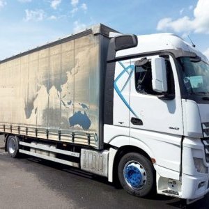 foto EUR6 zagiel 15.5m mega (7.74+7.74m) lowdeck MB 1824 +10t 1os pryczepa SVAN souprava Mercedes 44t